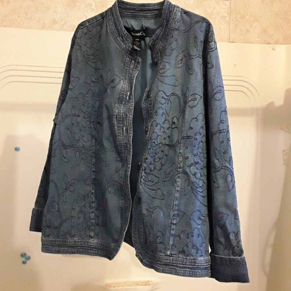 Denim Embroidered Jacket Large